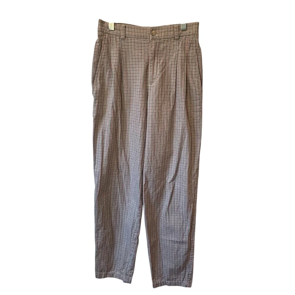 Vintage Liz Sport Plaid Pants Womens Plaid Cotton Beige Pockets Retro Y2K 90s